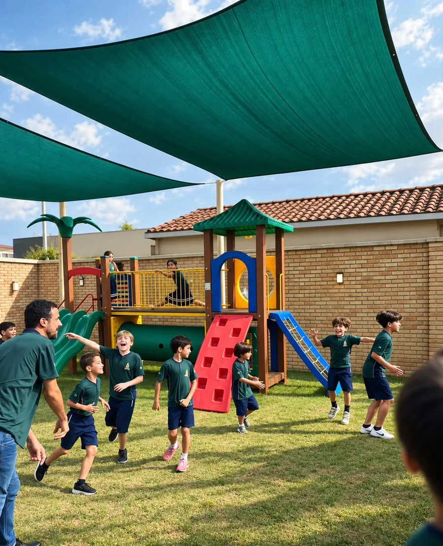 Alunos do Colégio Peregrinos convivendo no pátio